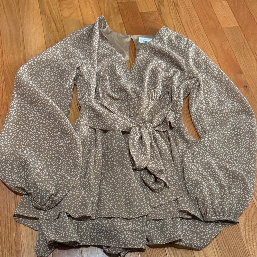 Brown Patterned Long Sleeve Blouse
